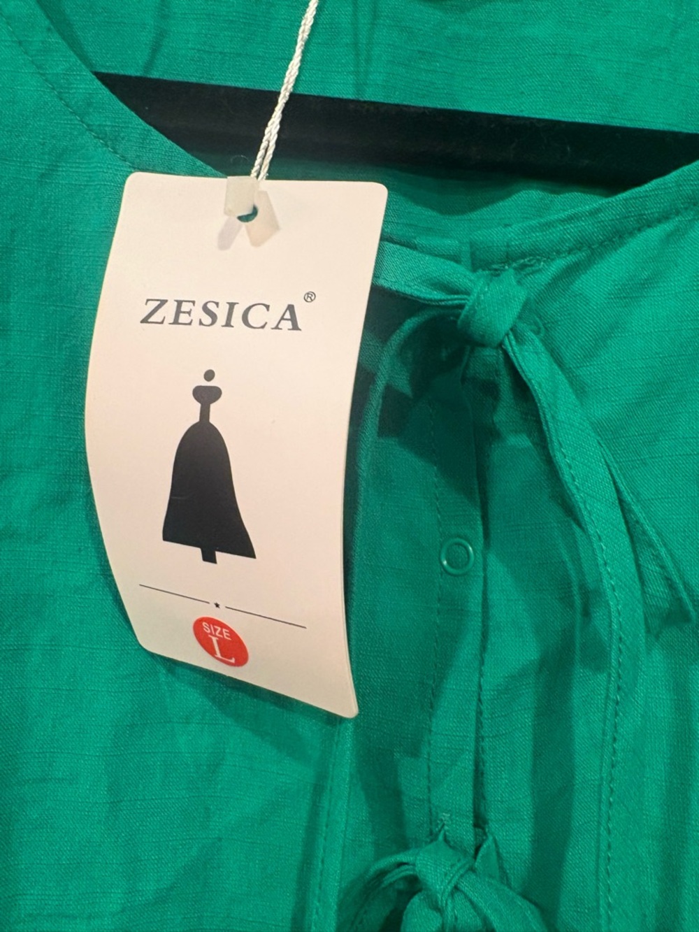 ZESICA $58 NWT Self Tie-Front Babydoll A-Line Dress Emerald L sold out! - Picture 4 of 10